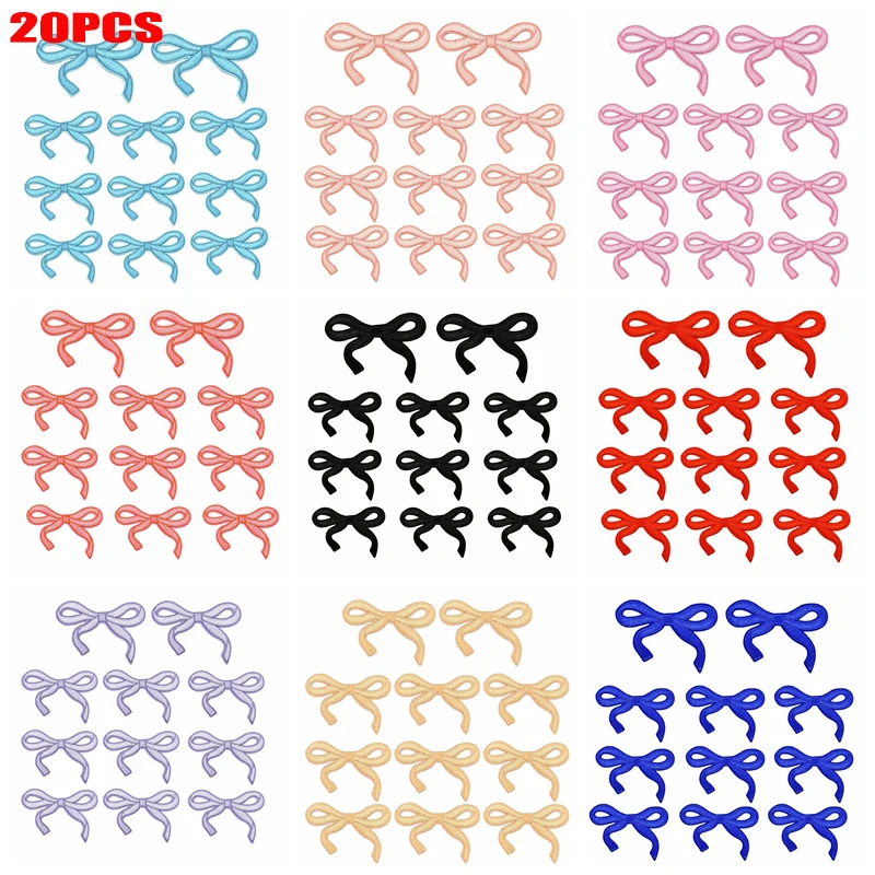 20 unids/set de parches bordados con lazo de mariposa colorido de dibujos animados, parches para planchar para ropa DIY, falda, sombreros, zapatos, apliques de costura