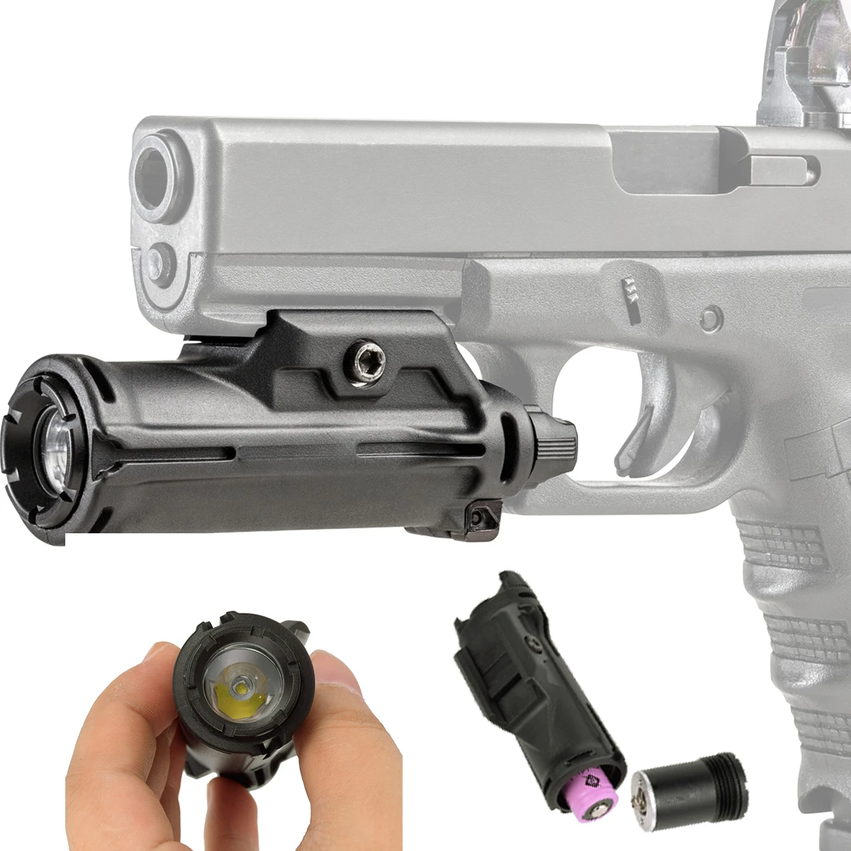 Luz táctica para pistola XH15, linterna LED para pistola de 350 lúmenes, riel de nailon de 20mm, Compatible con funda de despliegue rápido Glock 17