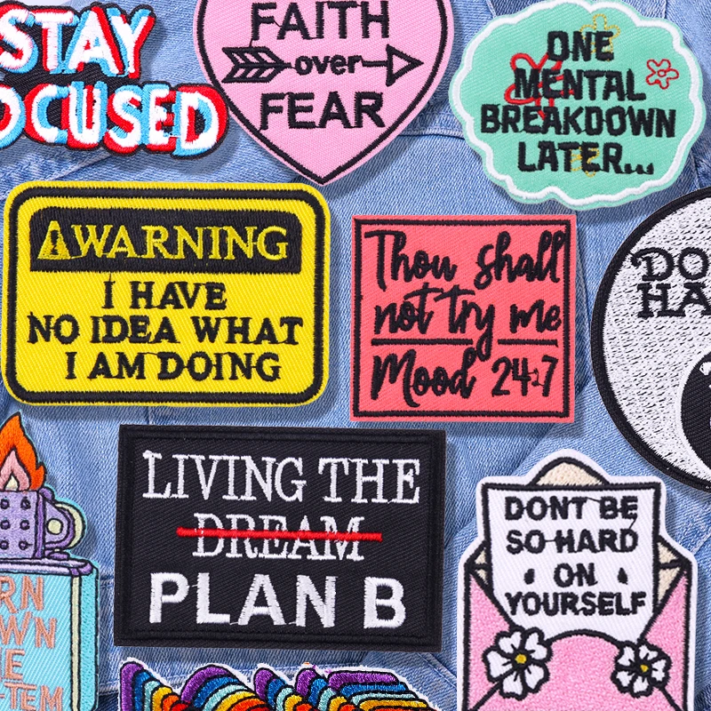 Parches bordados con eslogan de letras DIY, parche para coser bordado, parches para planchar para ropa, sombreros, mochila, chaquetas, insignias, pegatinas