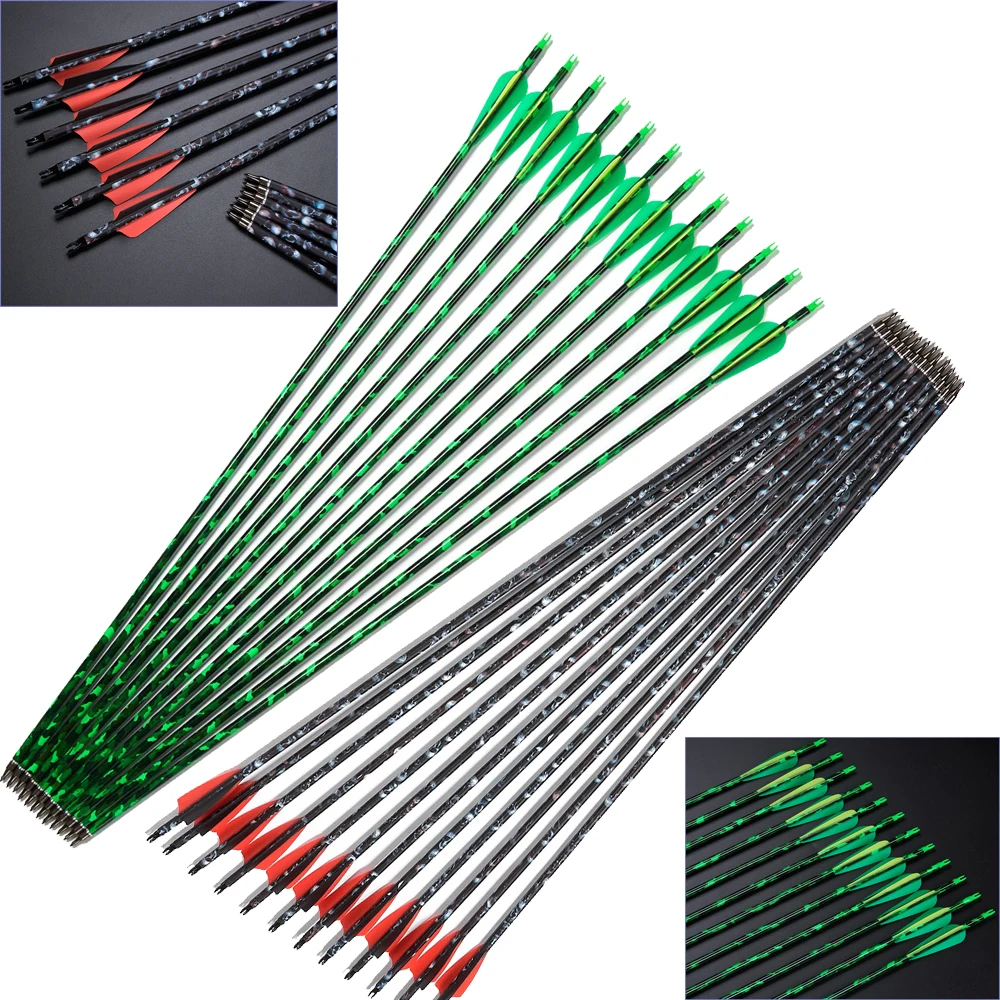 6/12/24opcs 31,5 "flecha de carbono mixta columna vertebral 500 ID 6,2mm camuflaje caza Arrorw para arco compuesto/recurvo tiro con arco - imagen 2