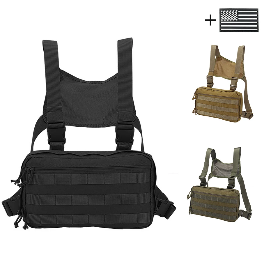 Bolso de pecho táctico MOLLE con espalda malla transpirable ligera