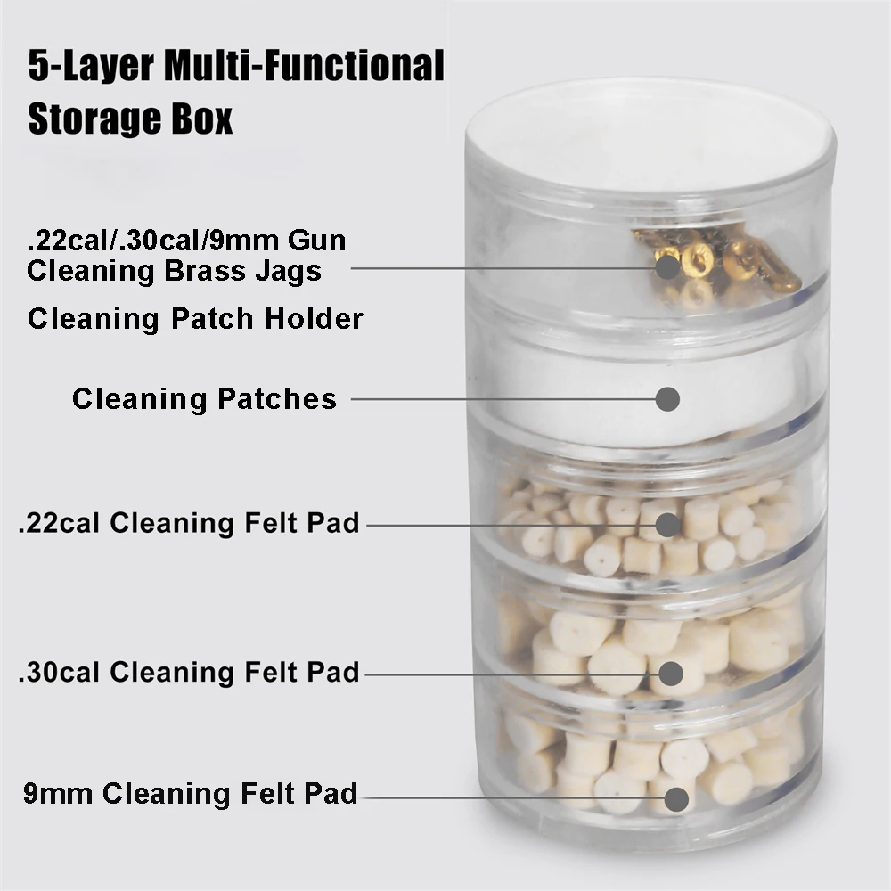 Kit de limpieza de pistola con caja de almacenamiento, herramienta de limpieza de cámara de pistola de Rifle, parche de limpieza de pistola, accesorio de pistola de caza, 305 Uds. - imagen 2