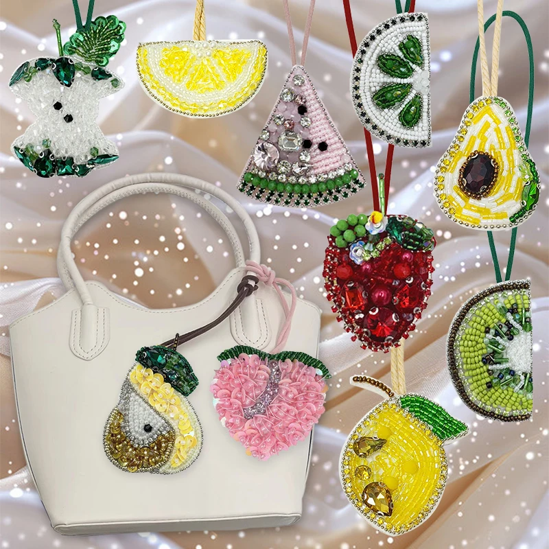 Parche con cuentas de fruta, abalorios, aguacate, limón, bolsa, abalorio, colgante de diamantes de imitación, joyería de Festival bohemio con decoración de cuerda, regalo DIY - imagen 2