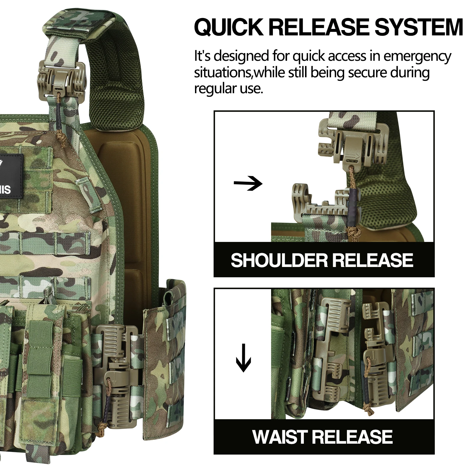 Chaleco táctico Chaleco de combate de entrenamiento Chaleco táctico Molle Chaleco táctico de liberación rápida bolsa de caza Chaleco de caza portador de placa - imagen 5