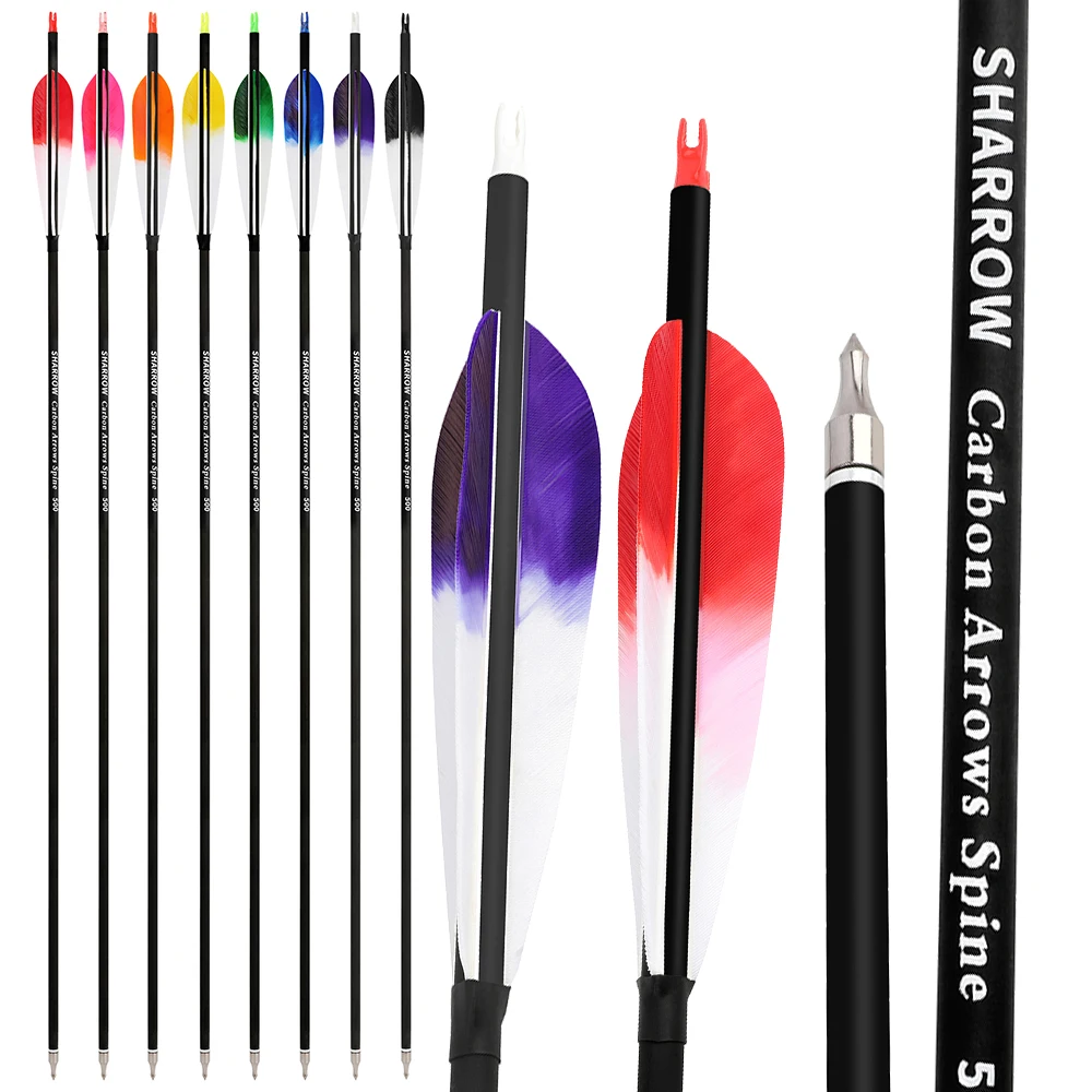6/12 Uds flecha de carbono mezclado columna vertebral 500 eje ID 6,2mm OD 7,8mm tiro con arco pluma de pavo arco compuesto tiro caza flechas de carbono - imagen 2