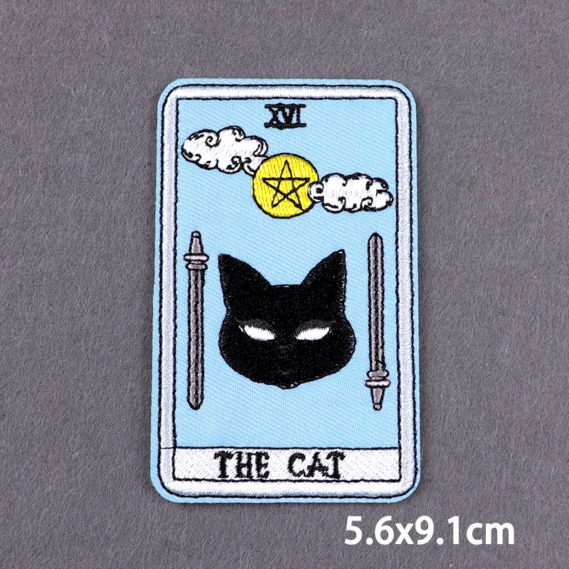 Parche bordado de dibujos animados para ropa, lindo gato, parches para planchar, parche Fusible, apliques de Tarot, decoración en la ropa - imagen 5