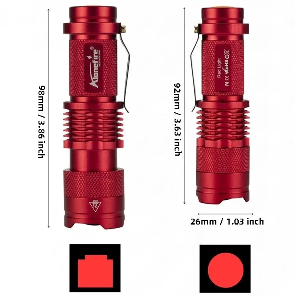 Linterna con Zoom de luz roja, Mini caza, abejas, pesca, vasos sanguíneos, astronomía, observación de estrellas, Detector de cámara de Hotel, lámpara, antorcha AA Cel - imagen 3