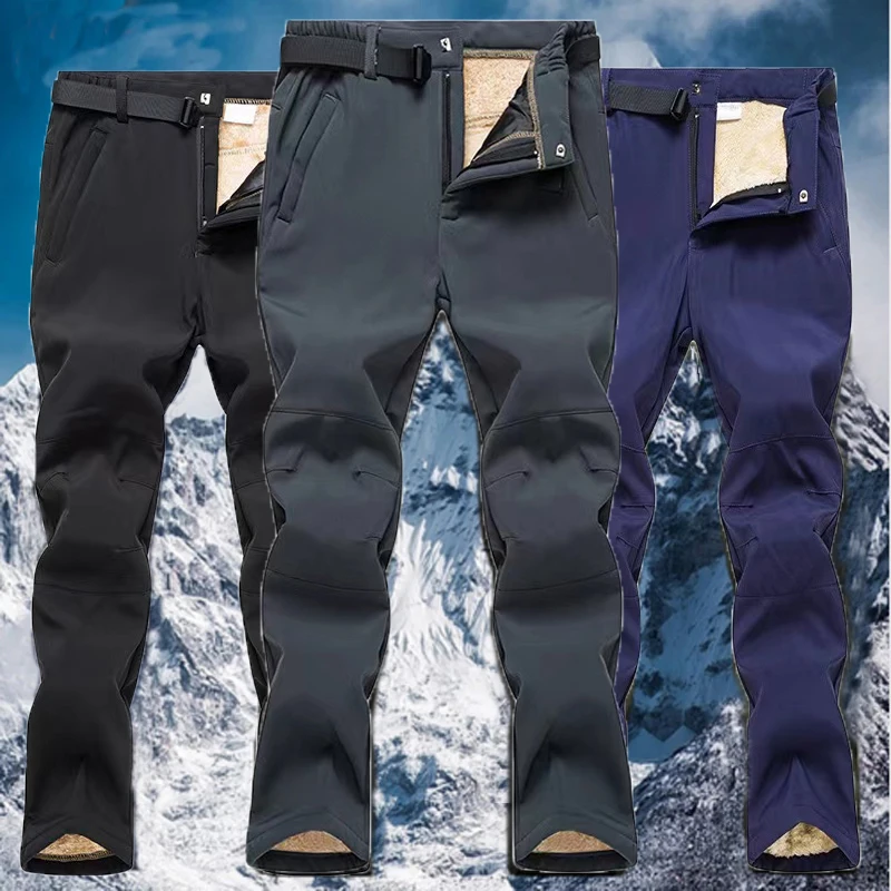 Pantalones térmicos de lana para mujer, pantalones elásticos impermeables de piel de cordero, senderismo, Camping, escalada, esquí, gran tamaño, invierno al aire libre - imagen 4