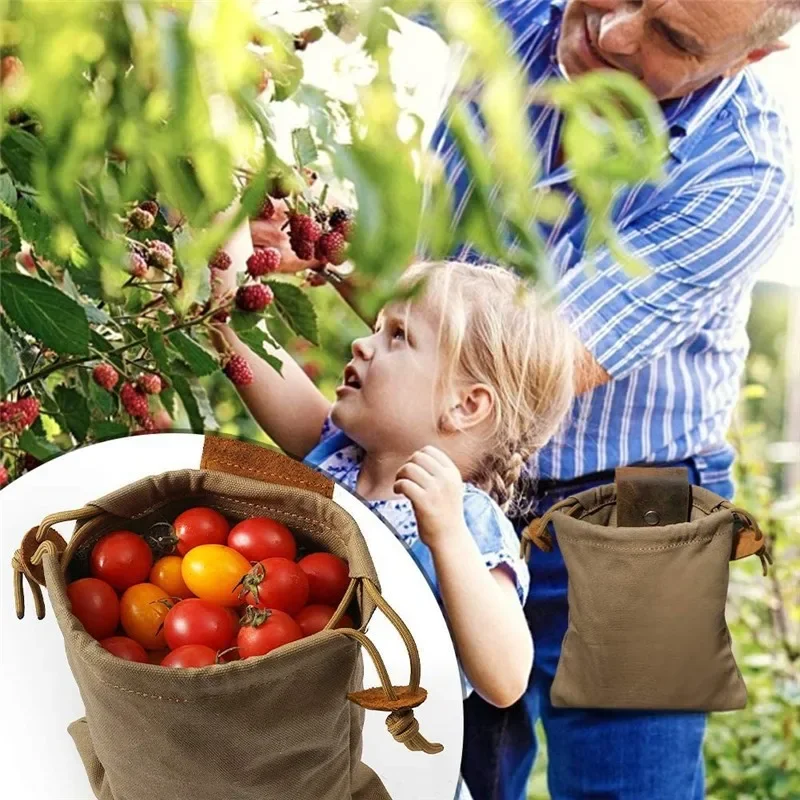 Bolsa de Estuche para exteriores, bolsa de cuero para acampar, cosecha de verduras, jardín, recogida de frutas, herramientas de cintura, bolsa colgante de almacenamiento - imagen 2