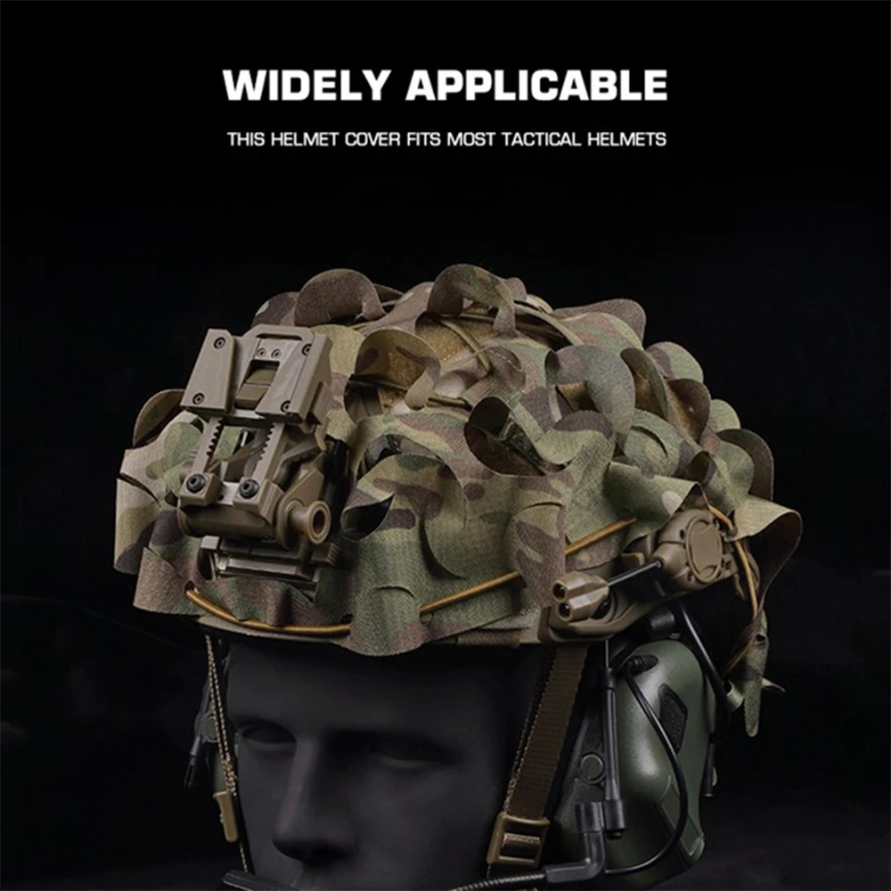 Funda táctica para casco Airsoft, cubierta cortada con láser de camuflaje para casco rápido MH PJ BJ con cordón de nailon, equipo de tiro de Paintball - imagen 3