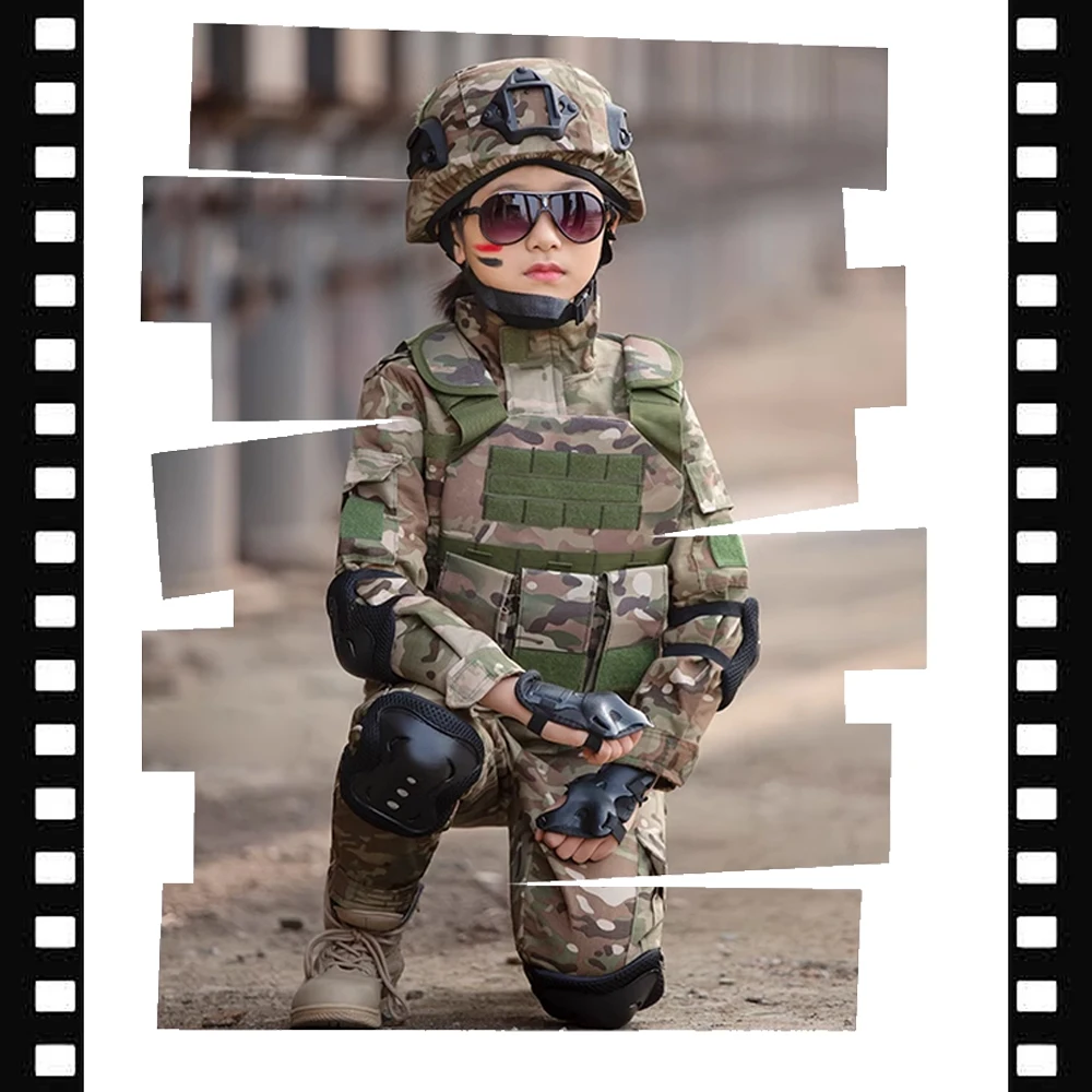 Conjunto de uniforme de entrenamiento táctico militar para niños y niñas, Top de camuflaje, pantalones, traje con equipo de combate, disfraz de fuerzas especiales para chico - imagen 3