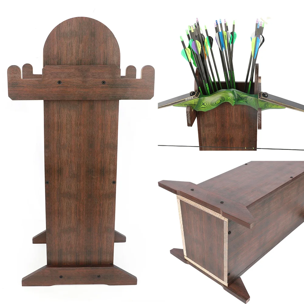 Soporte de Madera para Arco y Carcaj, Estuche de Flechas de Madera Gruesa para Tiro con Arco en Interiores y Exteriores, Práctica de Tiro al Blanco, Caza