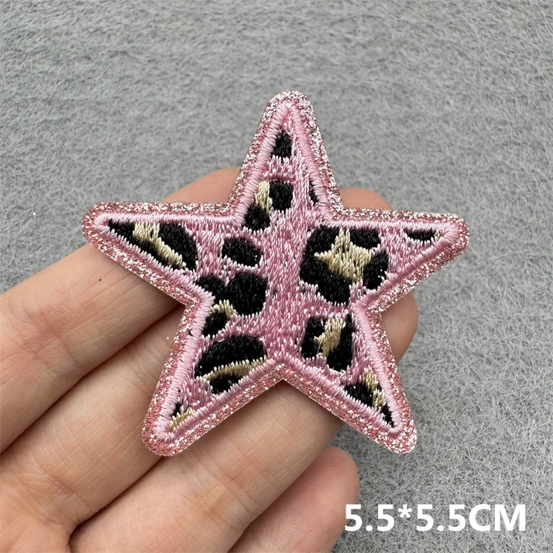 Parche bordado con corazón y estrella con estampado de leopardo, parches para planchar DIY para ropa, parches de dibujos animados para ropa, chaqueta, insignias adhesivas para coser - imagen 4