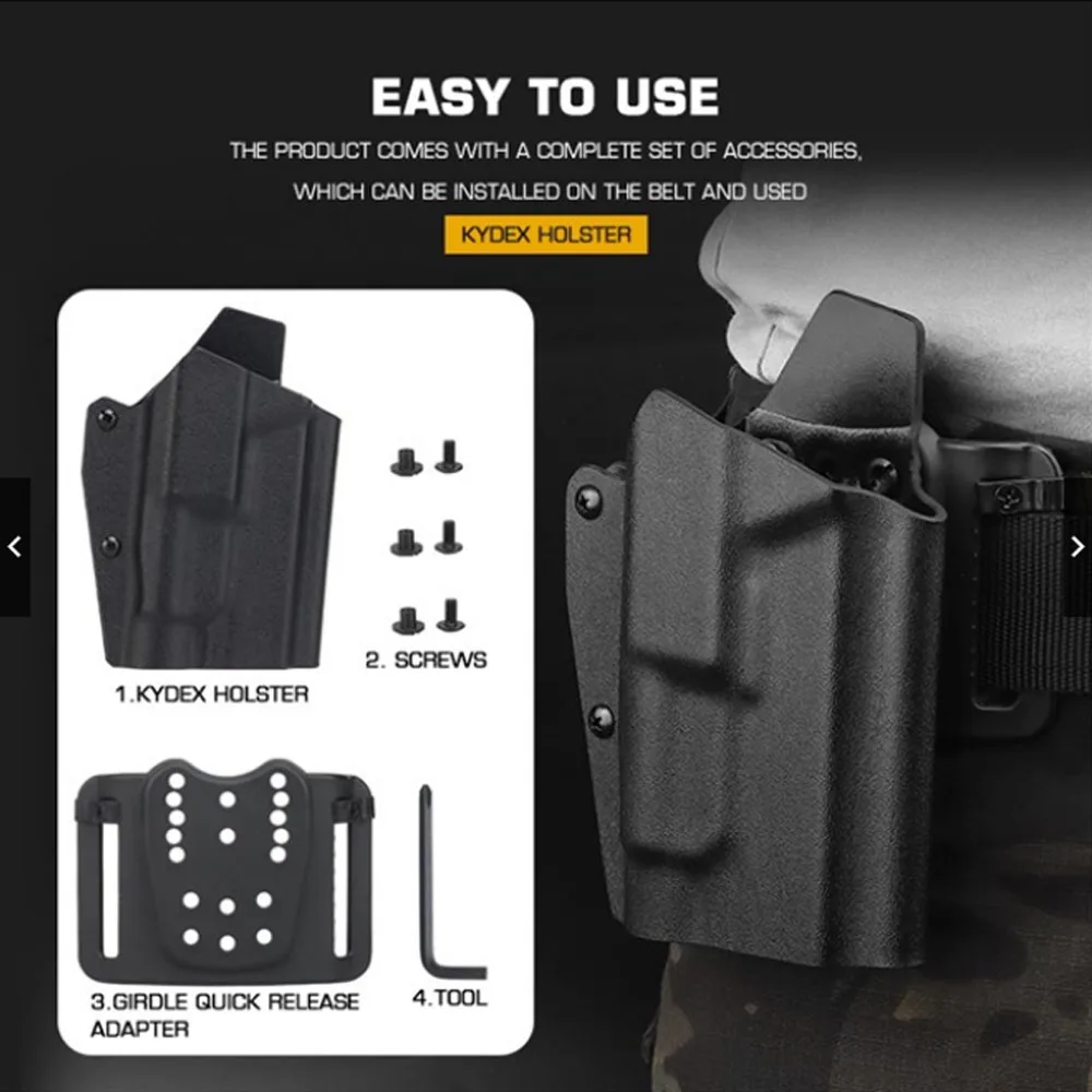 Funda táctica Kydex para Glock17/19/19X/45, ligera, con linterna de TLR-1, QLS, liberación rápida, equipo de caza y Airsoft - imagen 5