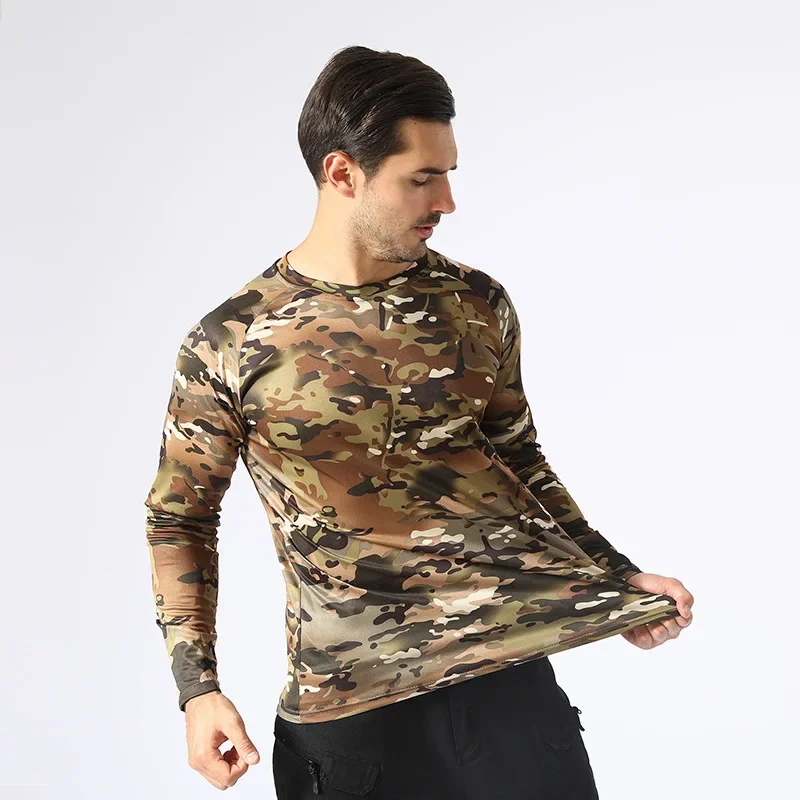 Camiseta de manga larga para hombre, camisetas de camuflaje táctico, nueva primavera, camisetas militares transpirables de secado rápido, ropa de marca
