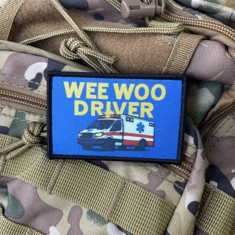Parche impreso "WEE WOO DRIVER" para ropa, insignia de moral táctica, parche militar con gancho, pegatinas para mochila - imagen 4