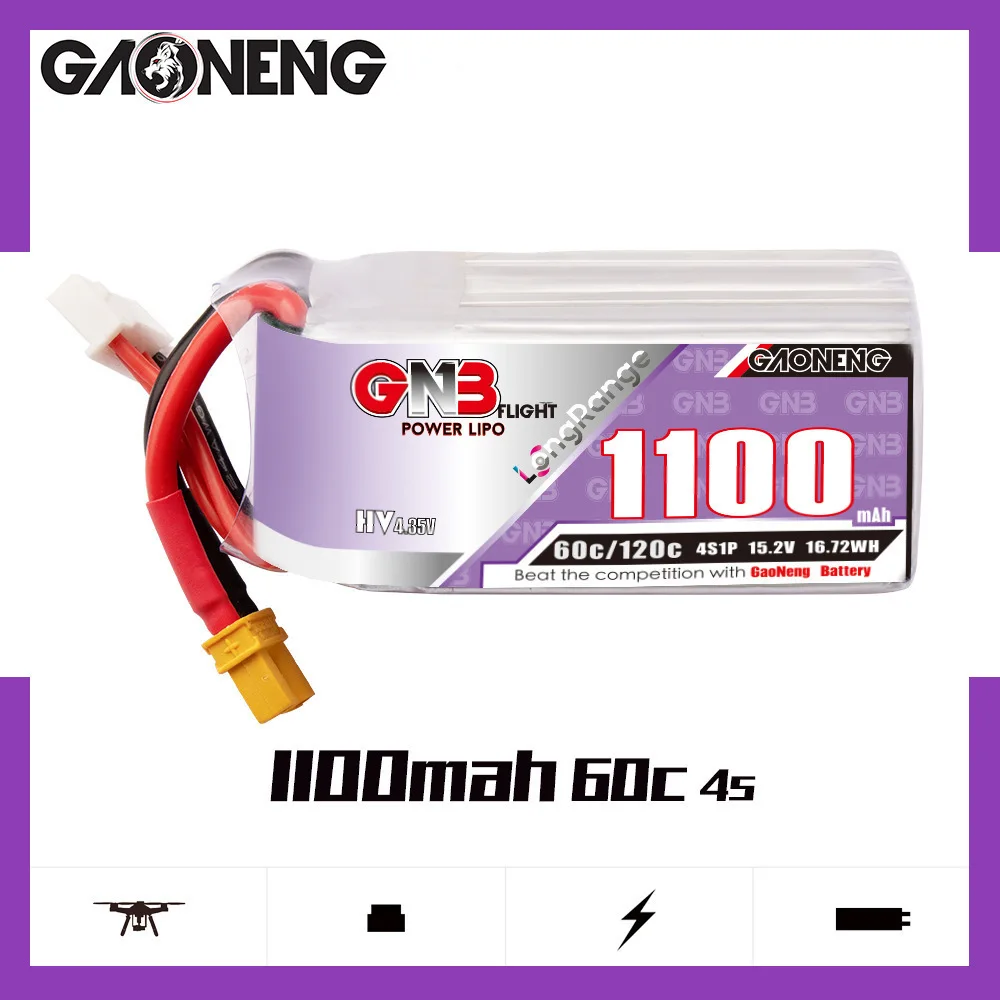 GNB 4S 15,2 V 1100mAh 60C/120C Hv Lipo batería para RC helicóptero Quadcopter avión Dron de carreras con visión en primera persona RC piezas 4S batería