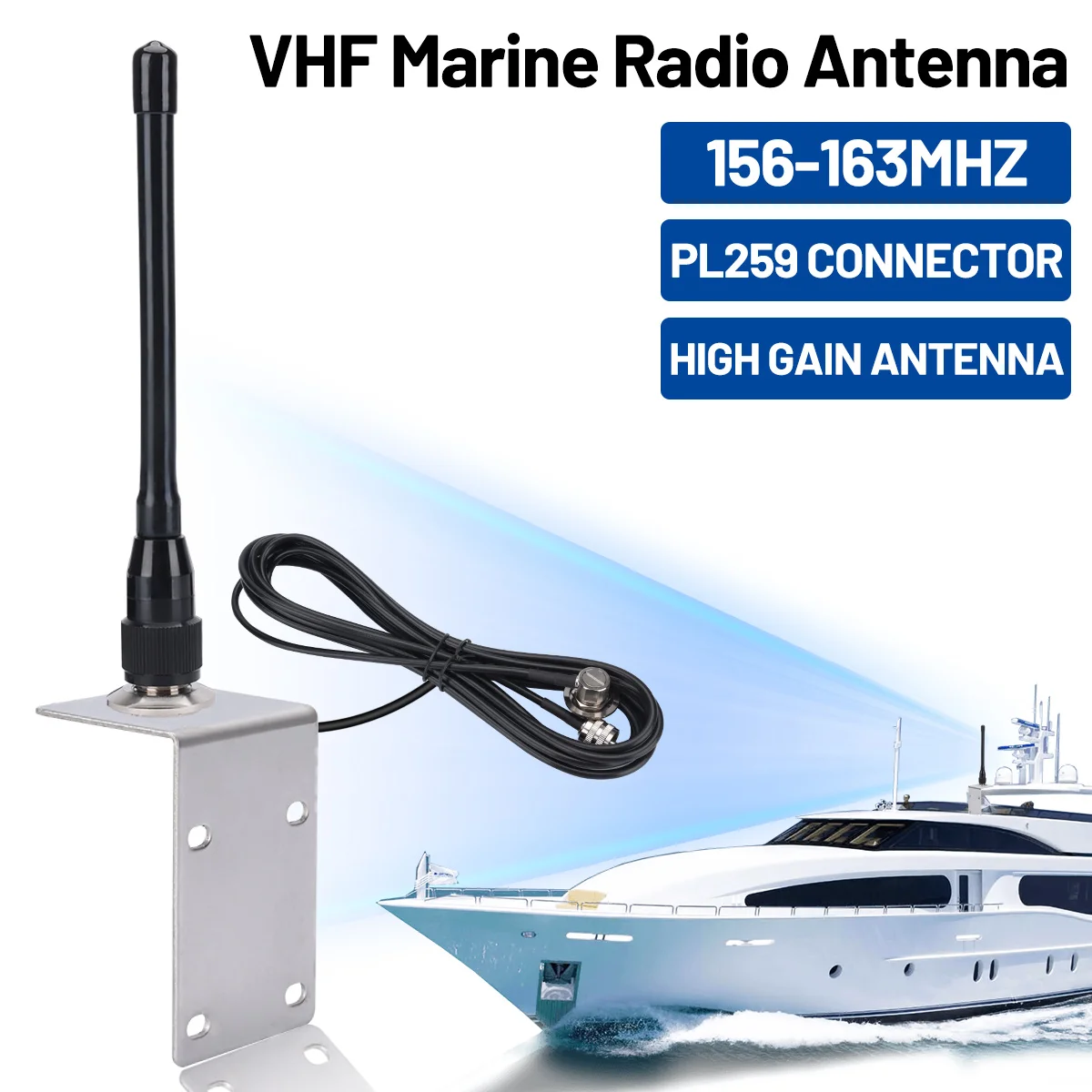ABBREE VHF antena de Radio marina 156-163MHz PL-259 para carrito de Golf ATV UTV RV camión excavadora Tractor RVR yate barco impermeable