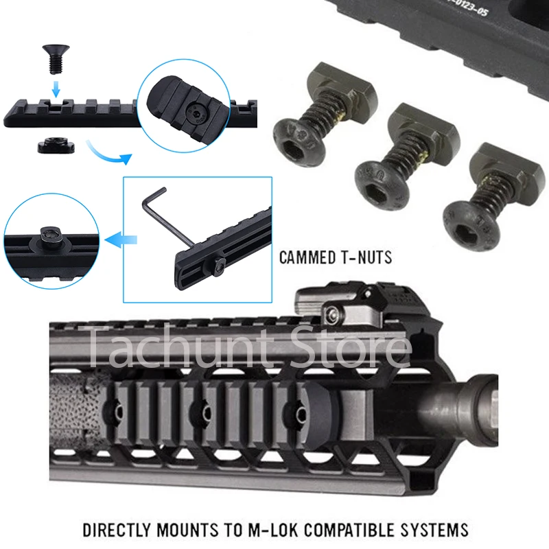 Juego de 4 Rieles Tácticos Moe M-Lok Picatinny de Nailon, Juego de Tuercas en T M-LOK Keymod, Juego de Tornillos M4 M5, 10 Piezas de Riel Picatinny de 20 mm, Riel Rife - imagen 2