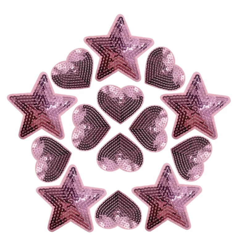 Parches termoadhesivos lentejuelas estrella y corazones bordados - imagen 5
