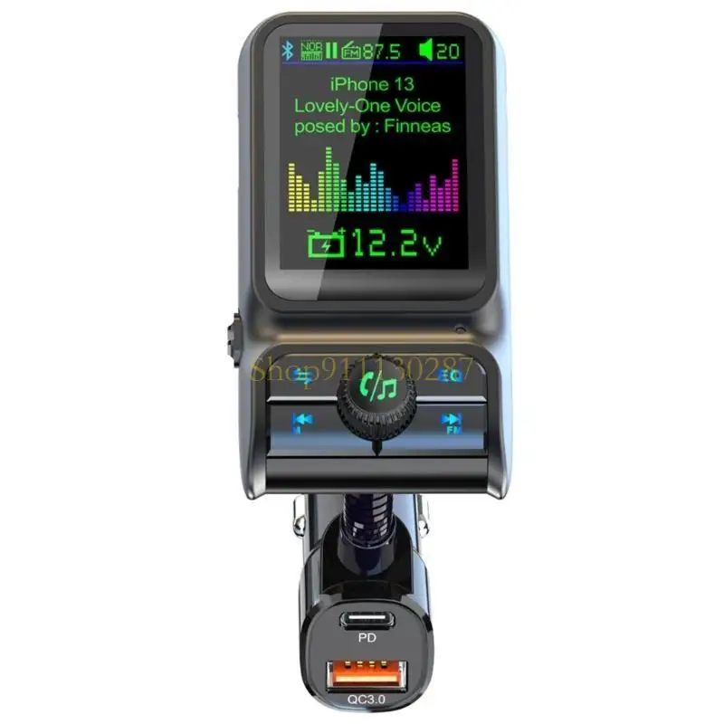 Transmisor FM para coche, adaptador de Radio de sonido EQ inalámbrico, pantalla a Color de 1,8 "para llamadas manos libres con carga rápida PD20W/QC3.0 - imagen 3