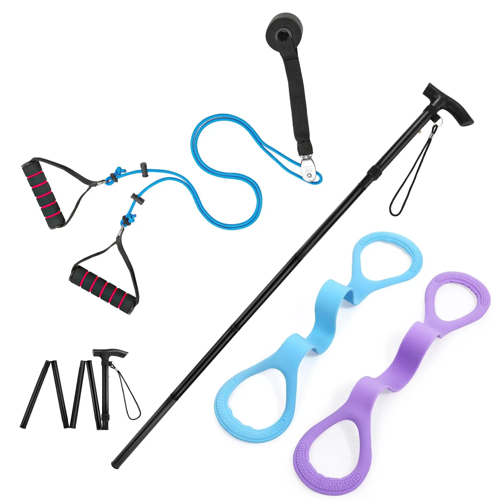 Kit de rehabilitación de hombros y terapia casera, polea de fisioterapia, varita de hombro y banda de resistencia, promueve la rehabilitación de hombros ​