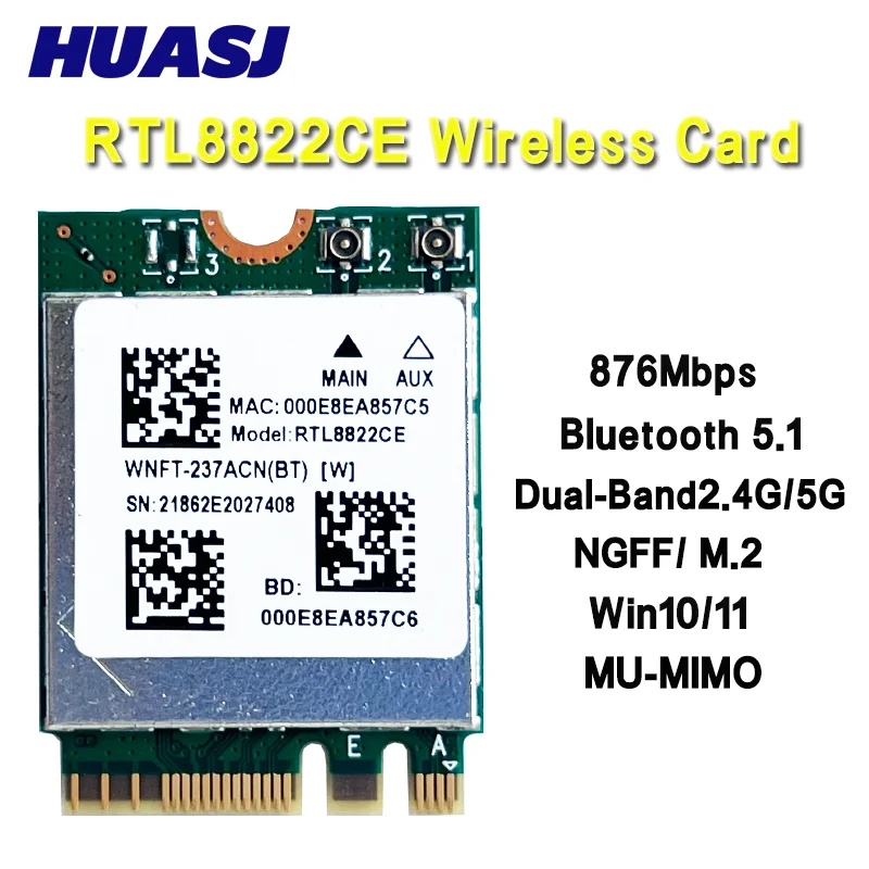 Adaptador WiFi de doble banda 2,4/5GHz 1200Mbps Chipset RTL8822CE adaptador de red Bluetooth 5,1 802.11AC para PC/portátil Windows10/11