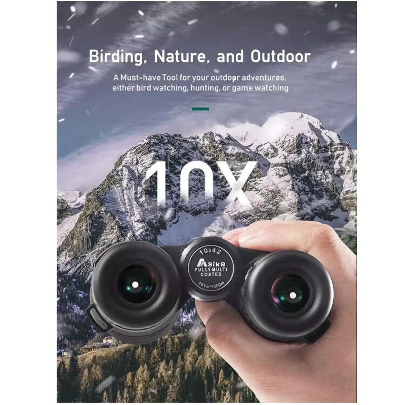 Prismáticos Asika 10x42 para adultos, binoculares profesionales con lente de prisma BAK4 de techo HD para observación de aves, caza, viajes, deportes, crucero - imagen 4