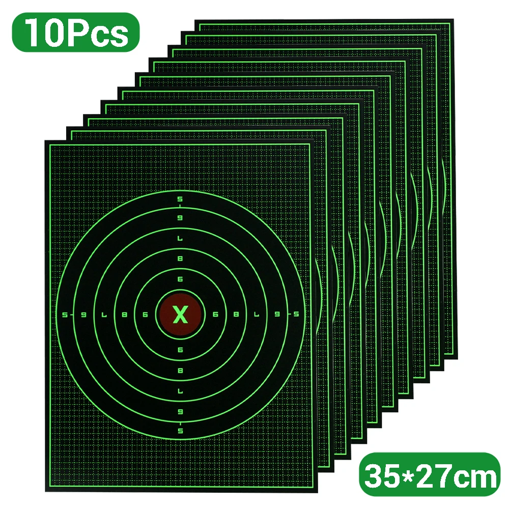 10 Uds. Objetivo de tiro de cartón de 10,6x13,8 pulgadas, papel de destino de tiro, objetivo verde fluorescente de alta visibilidad para disparar