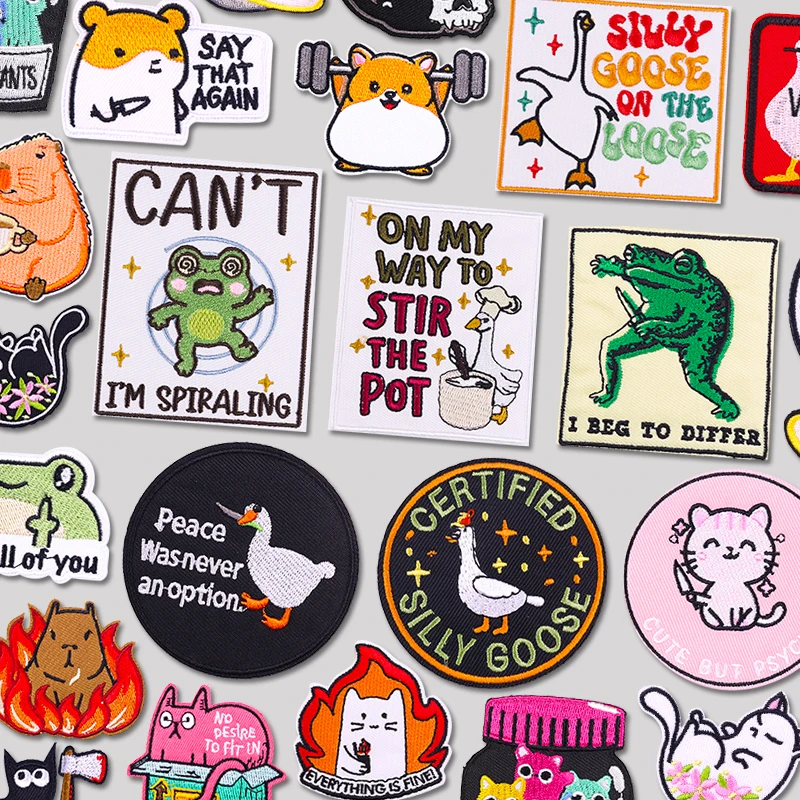 Nuevos parches bordados de animales de dibujos animados, parche de ganso, Rana, gato, parches para planchar para ropa, sombreros, chaquetas, mochila, insignias bordadas