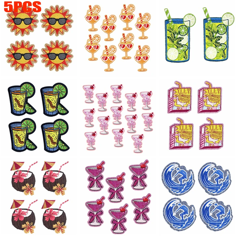 5 unids/lote bebidas de frutas parche de ondas de mar dibujos animados verano Surf estilo bordado apliques hierro en parches DIY sombreros chaquetas insignia para coser