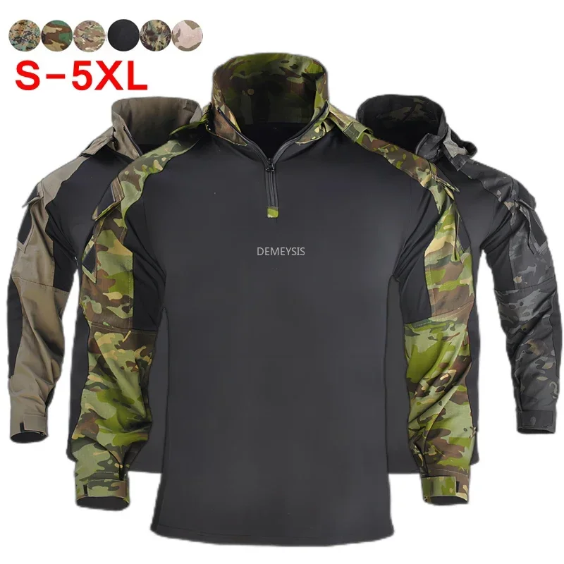 Camisas de camuflaje táctico de manga larga, ropa de entrenamiento de combate de Paintball Airsoft transpirable, Camiseta deportiva de caza y tiro