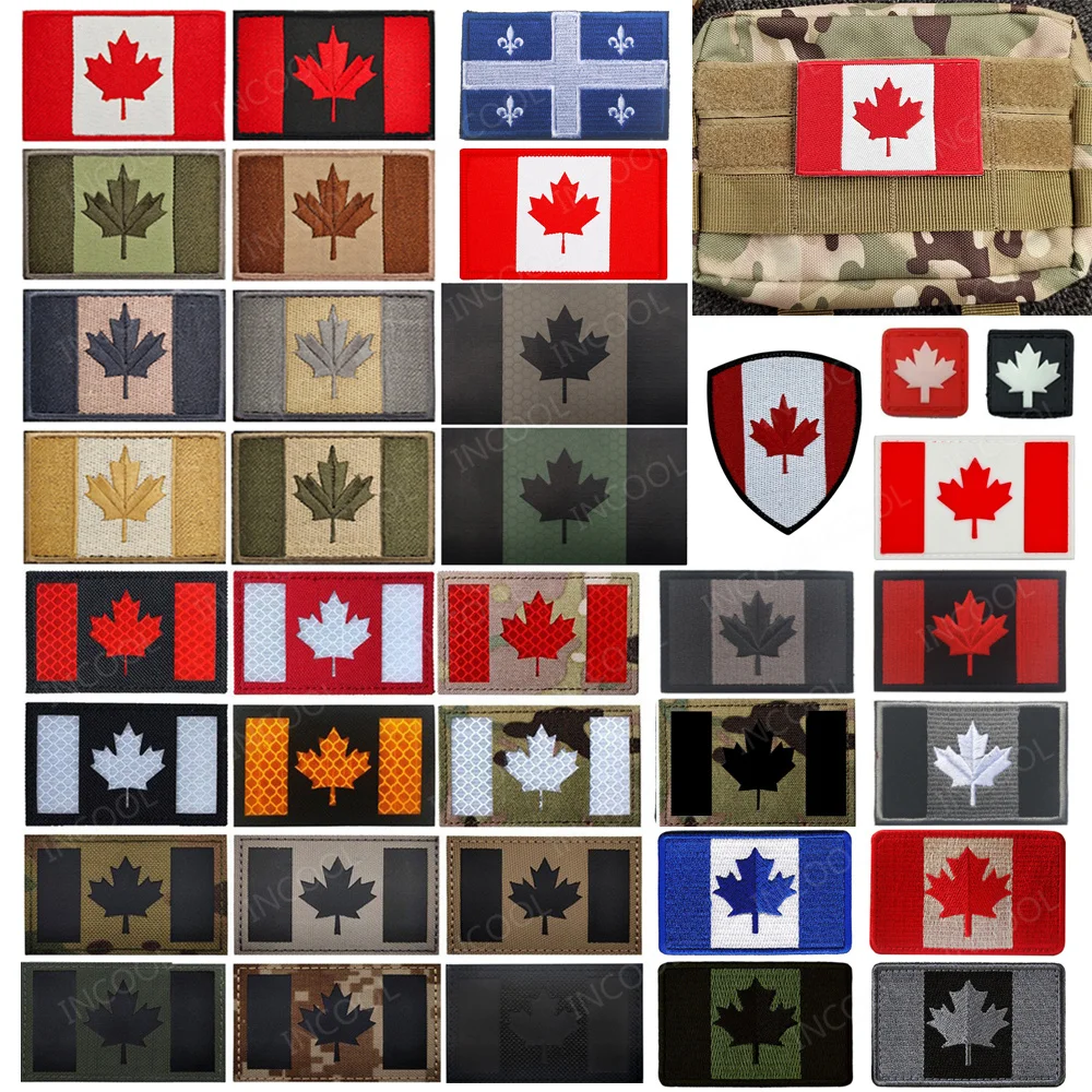 Parche reflectante IR de la bandera de Canadá, banderas canadienses, parches bordados de hoja de arce, insignias de apliques tácticos luminosos de goma de PVC 3D - imagen 2