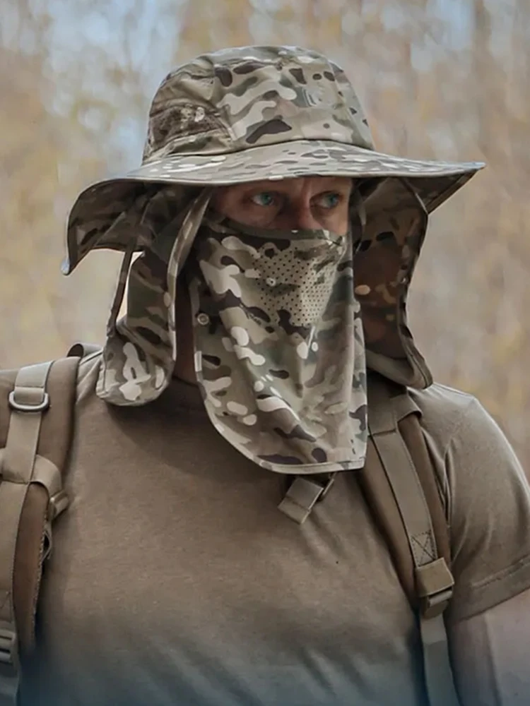 Sombrero Emersongear con Protección UV, Cuello de Protección Solar, para Caza y Camping al Aire Libre, con Máscara Facial Desmontable, Panel Trasero, Protección Solar, Camuflaje MC - imagen 4