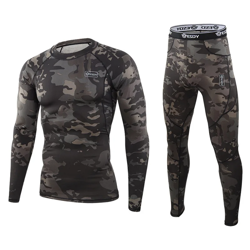 Ropa interior deportiva de camuflaje al aire libre para hombres, ropa interior térmica elástica suave y transpirable para entrenamiento físico - imagen 3