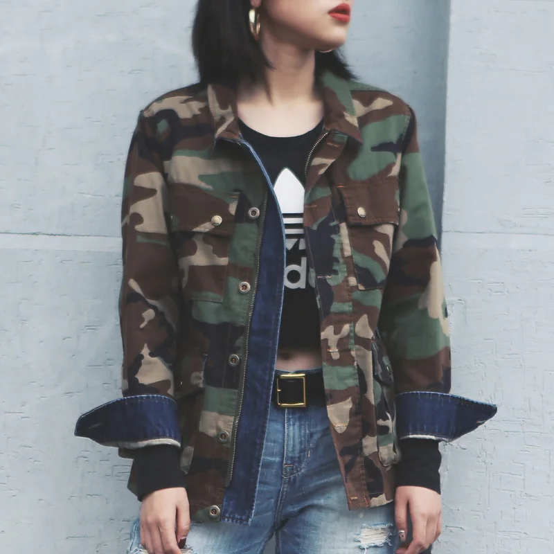 Chaqueta táctica BDU mujer – Estilo militar vintage vaquero