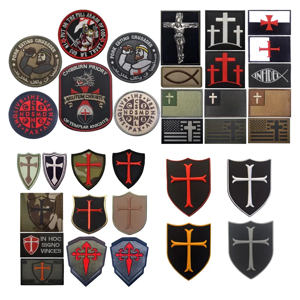 Parches bordados de los nuevos caballeros templarios, parche militar cruzado de PVC, insignias bordadas de goma de combate táctico para chaquetas y ropa