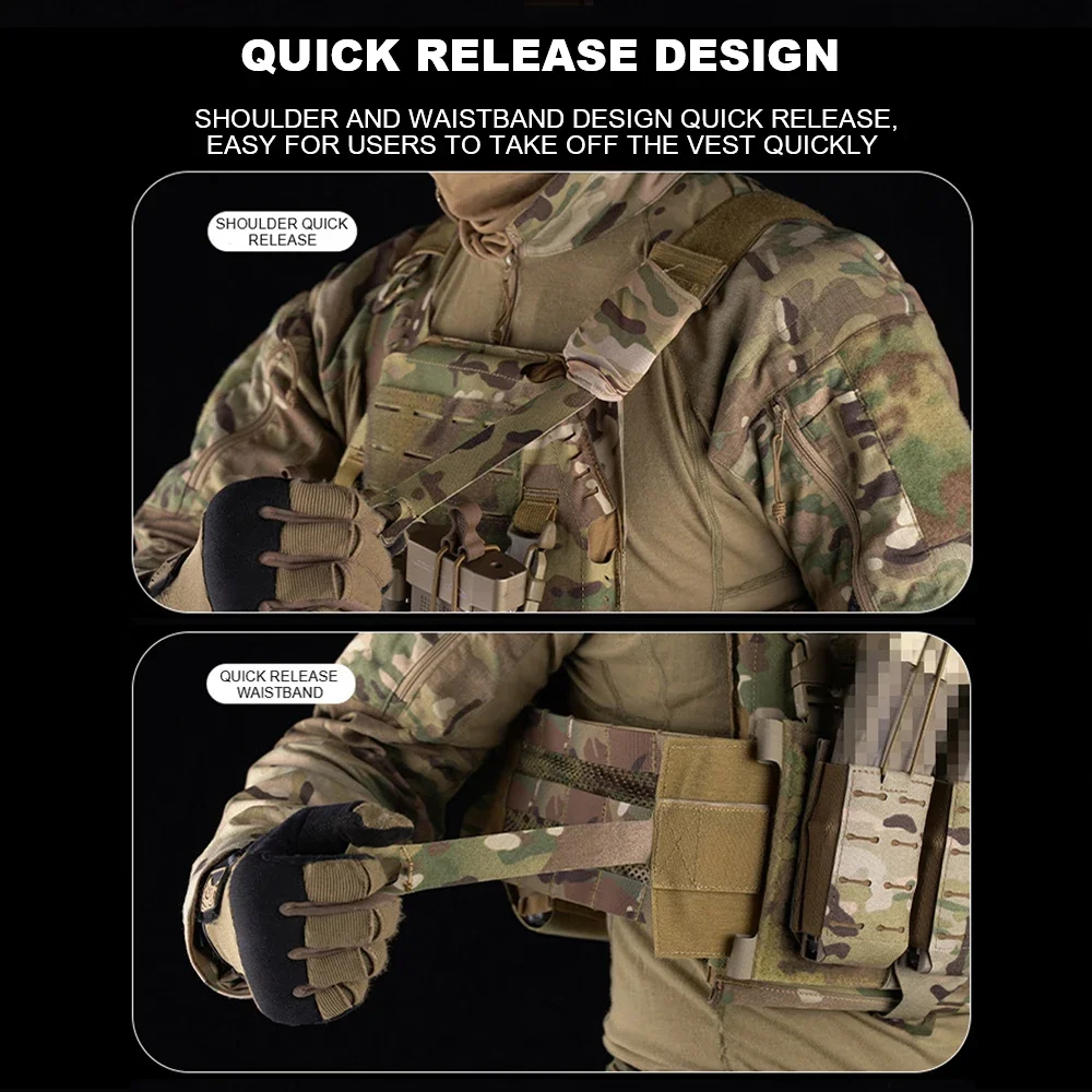 Chaleco portador de placa táctica, chaleco de caza Attacker de liberación rápida MOLLE, equipo de juego de guerra CS para tiro Airsoft al aire libre - imagen 5