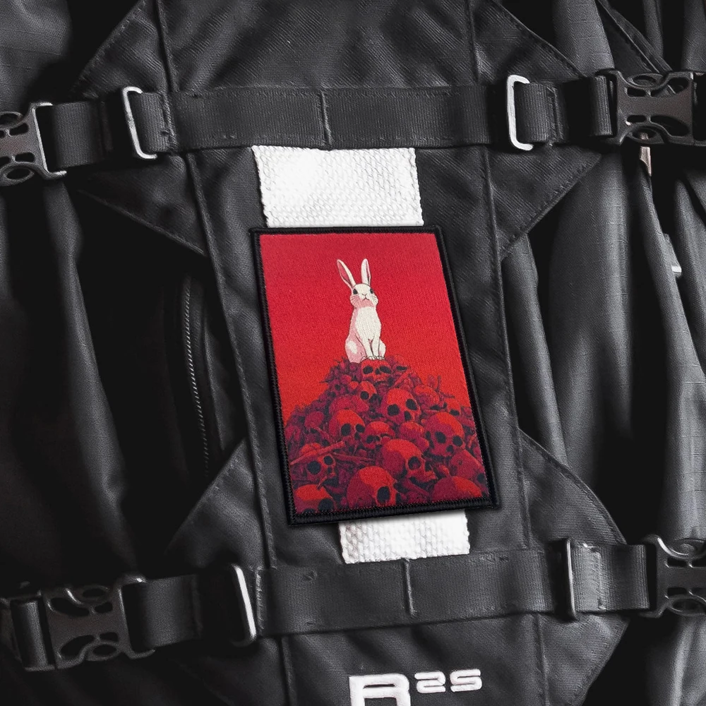 Parche táctico de calavera de conejo, parches divertidos de gancho y bucle, insignia de moral militar, brazalete del ejército, pegatinas para mochila - imagen 4