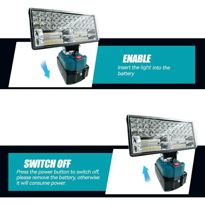 Luz LED de trabajo, linterna de 18v Compatible con batería Makita de 18v LXT, linterna inalámbrica para sitio de trabajo, iluminación de emergencia para acampar - imagen 5