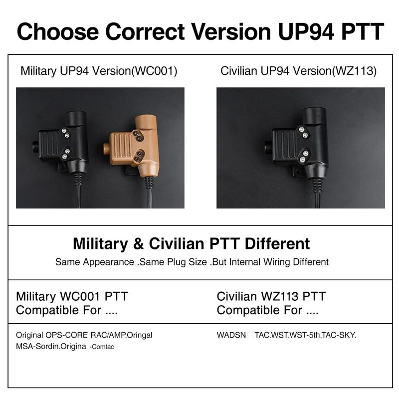 Nuevo U94 táctico PTT para Original RAC TMC COMTAC Earmor auriculares caza militar PTT Airsoft Fit Nato Plug accesorios para auriculares - imagen 2