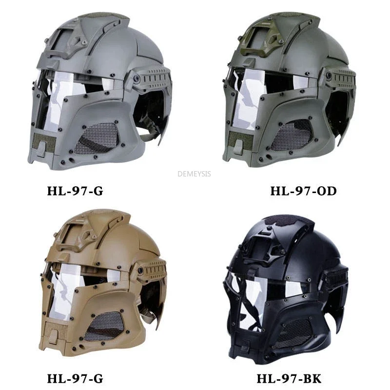 Casco táctico de cara completa Airsoft, malla de acero, lente de PC HD, cascos compactos para acampar, juegos de combate al aire libre - imagen 2