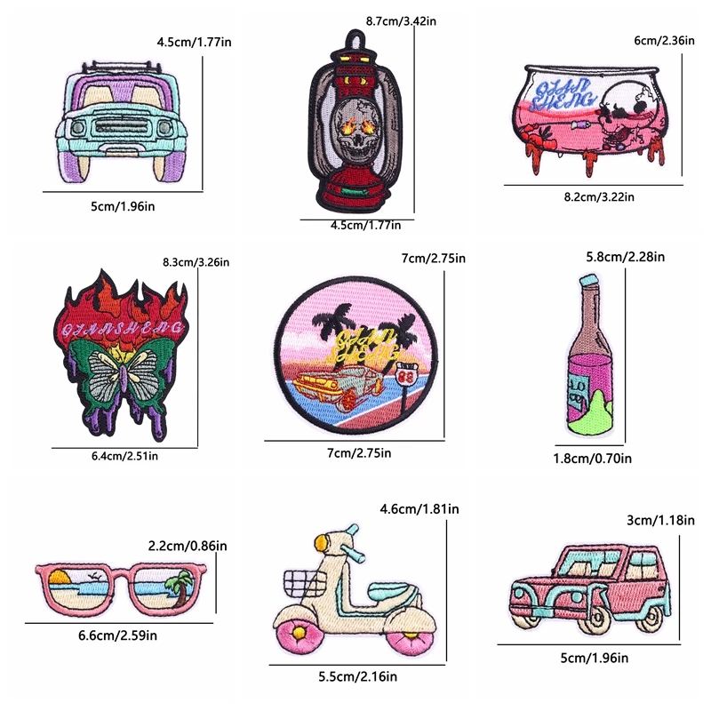 Parche de dibujos animados para planchar en la ropa, para el coche parches bordados, Jeep, chaquetas, decoración, pegatinas DIY, coser insignias, 10 piezas - imagen 2