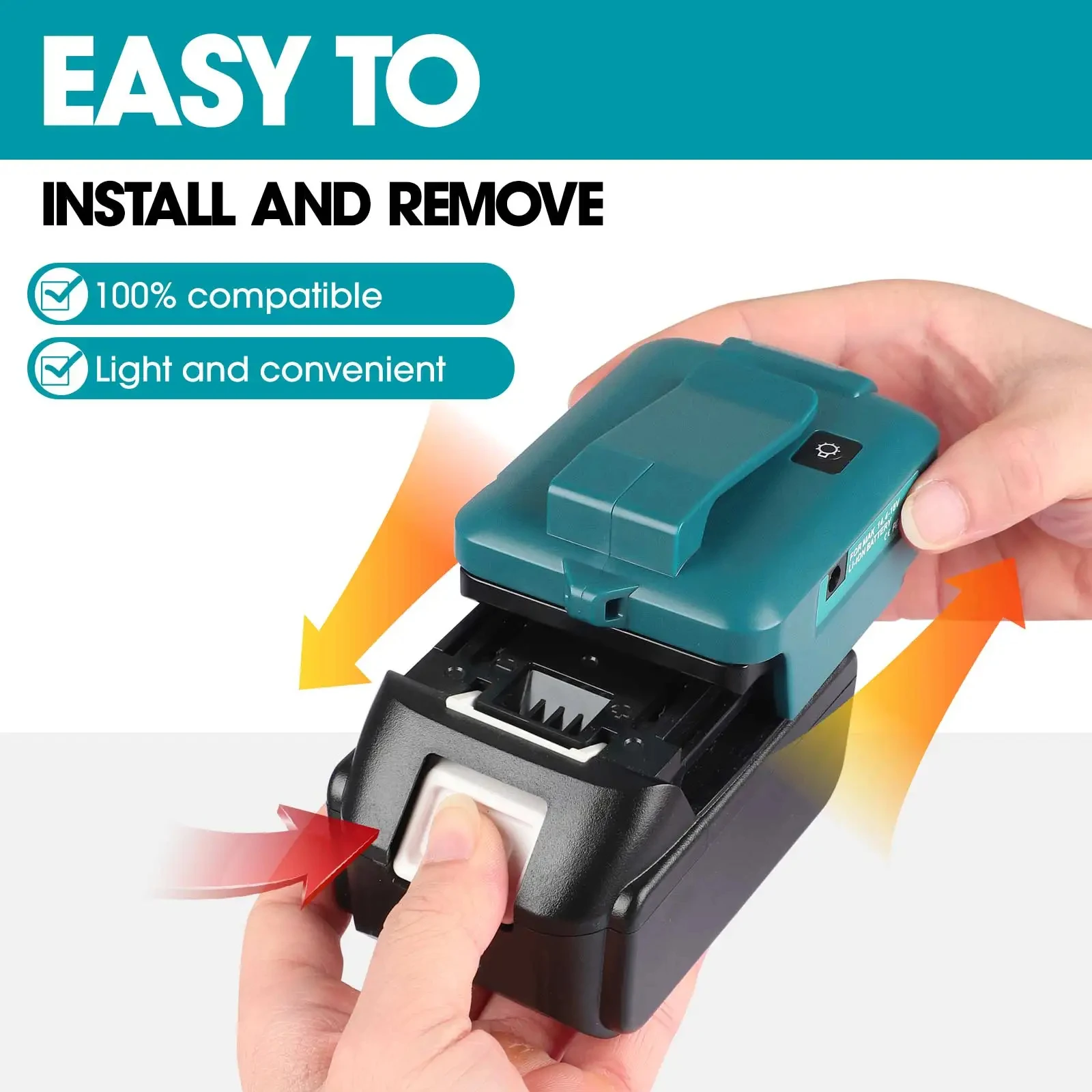 Para Makita ADP05 14,4 V/18V Li-Lon batería puerto convertidor USB Dual con foco de luz LED linterna exterior para batería Makita - imagen 4