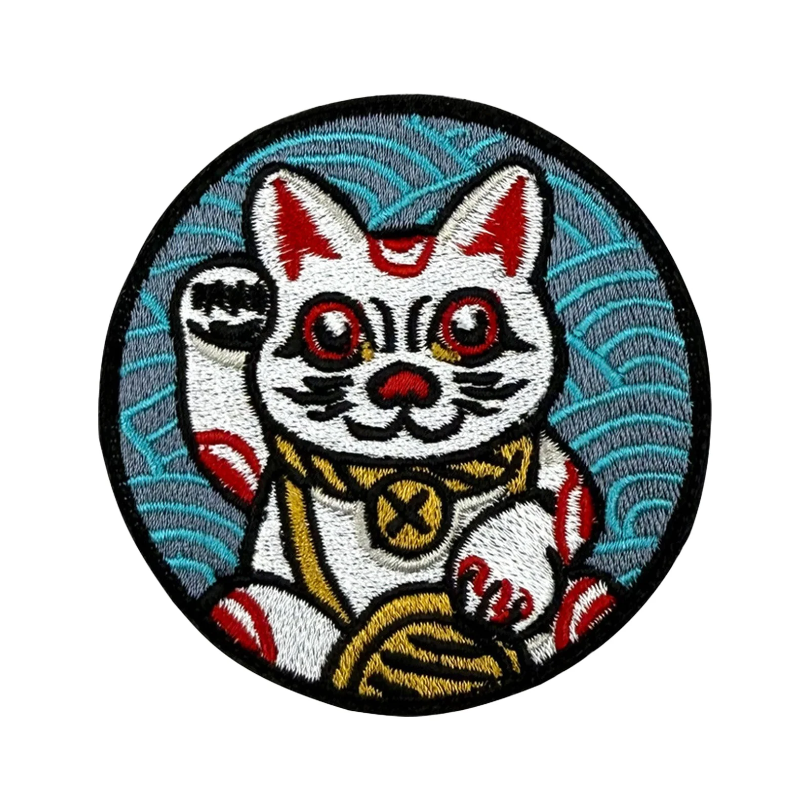 Parche de Velcros bordado de gato Maneki Neko de la suerte, insignia divertida con cierre de gancho y bucle para mochila táctica Molle, chaqueta y gorras