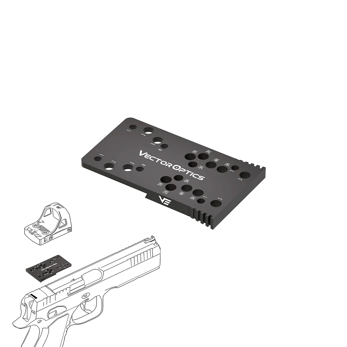 Adaptador Universal de Mira Red Dot Vector Optics Compatible con CZ Shadow 2, CZ 75 Shadow, CZ 75 SP-01 Compatible con Todos los Footprints Frenzy MAG/MOJ/TEK/GIN