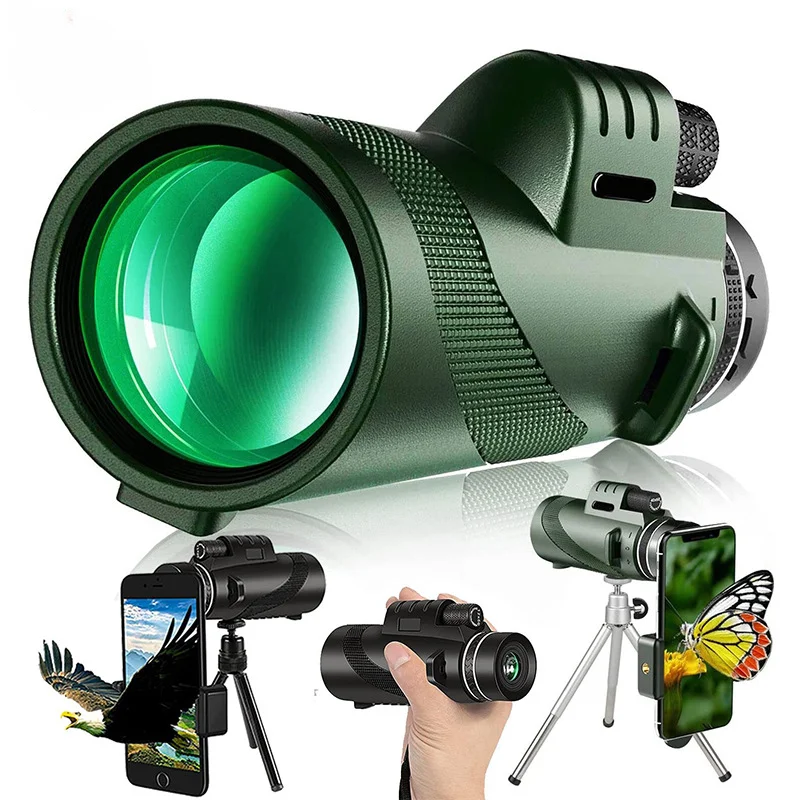 Telescopio Monocular HD de alta potencia 80X100, prisma BAK4 con Zoom de largo alcance y trípode, Clip para teléfono para caza al aire libre, Camping y turismo - imagen 2