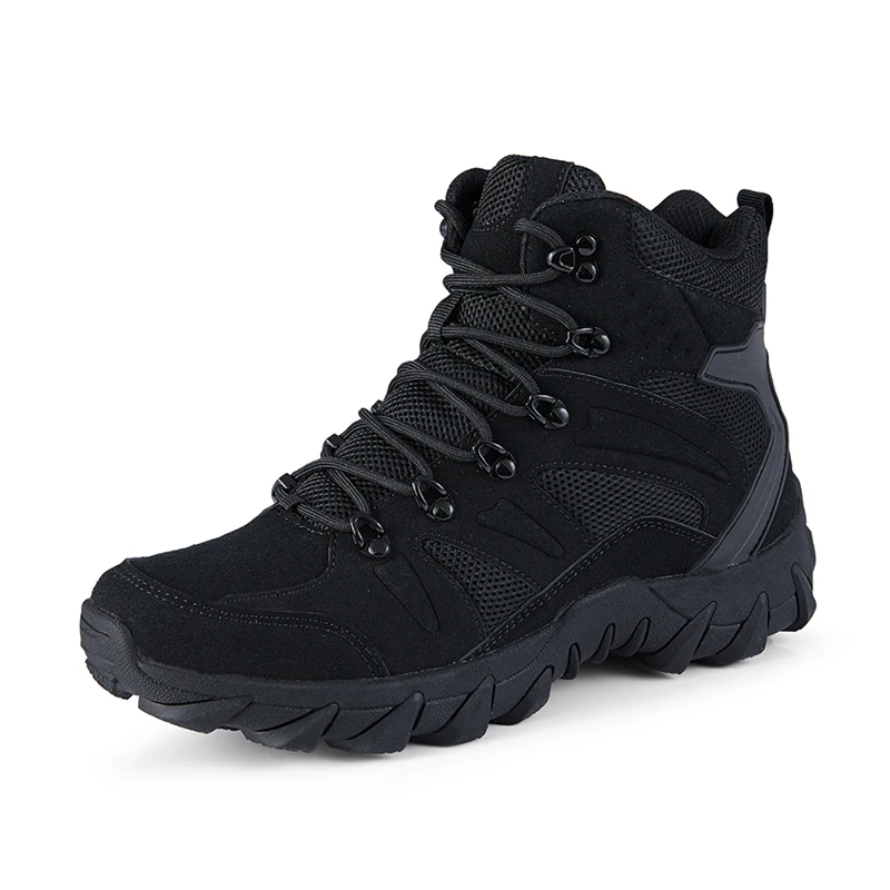 HIKEUP-Botines de cuero para hombre, botas de invierno de diseñador de marca, zapatos tácticos de senderismo, zapatillas de seguridad para el trabajo, Ejército - imagen 3