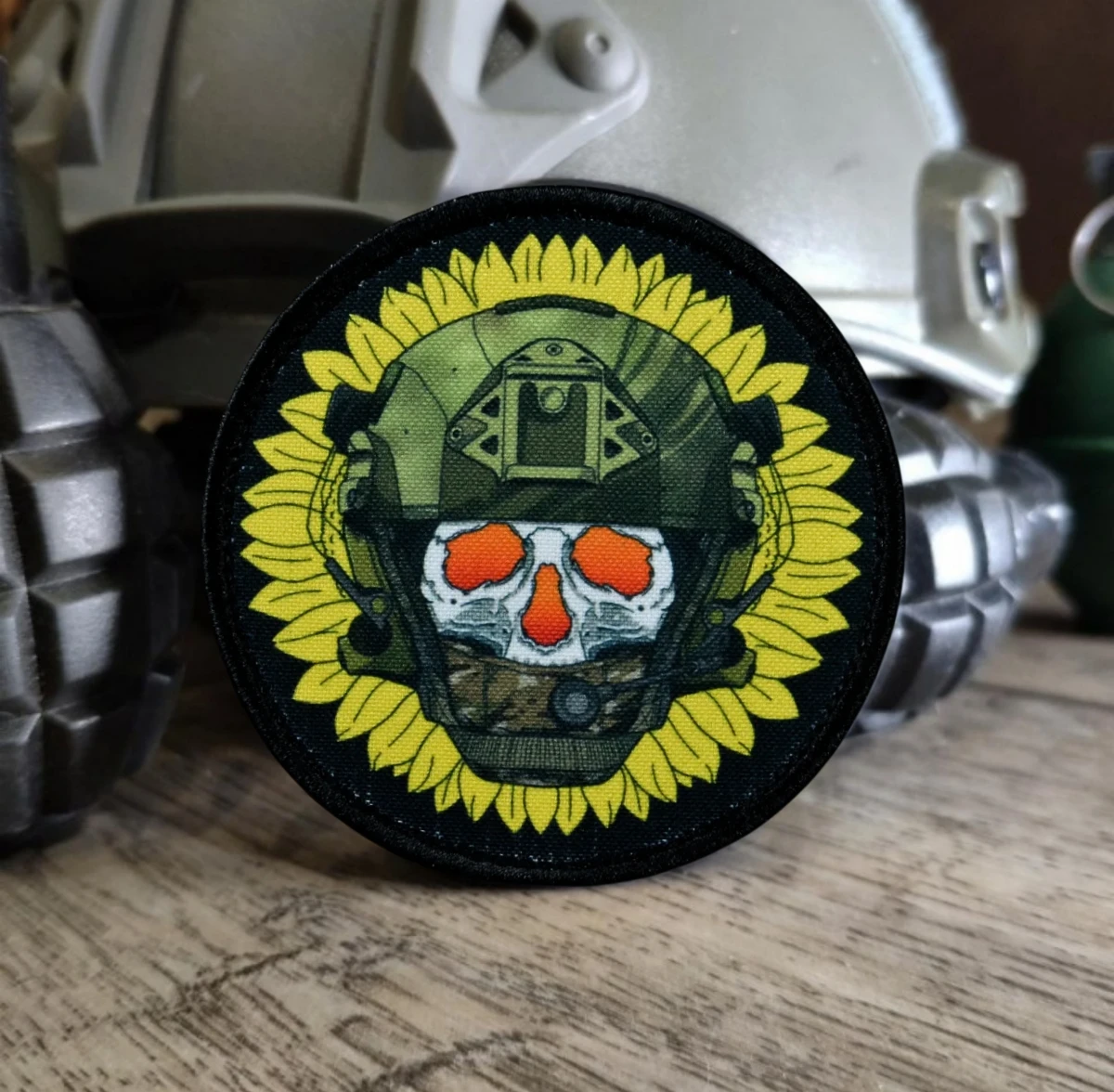 Parche de insignia de moral de girasol, parches tácticos de ejército para operaciones especiales, parches impresos de soldado esqueleto para ropa, pegatina para mochila - imagen 3