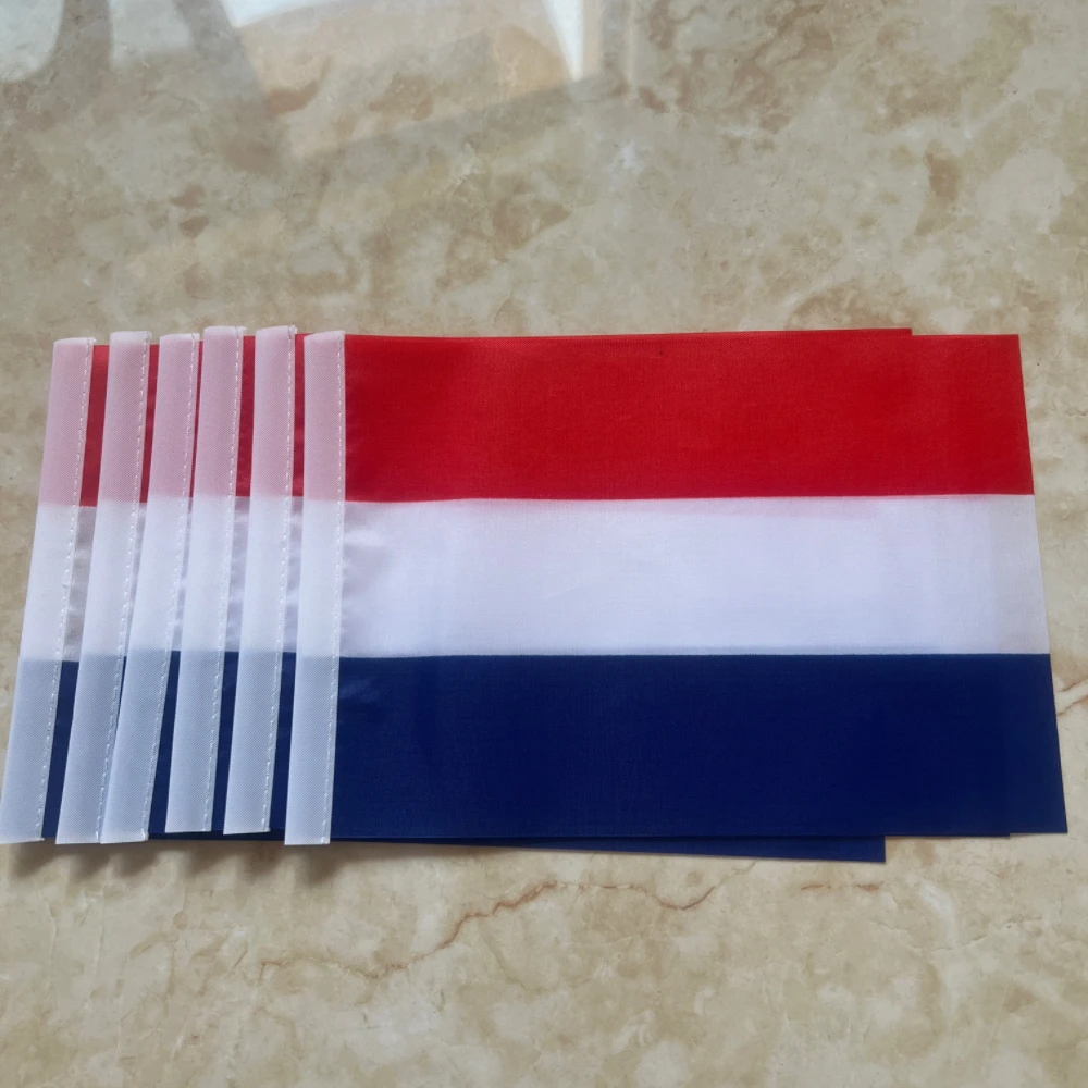 Banderas de Países Bajos, palo pequeño, holandés, 14x21cm, poliéster, bandera nacional de Países Bajos de mano con mástil de bandera - imagen 4